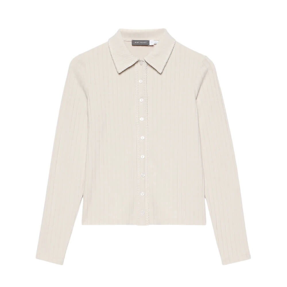 Mint Velvet Neutral Whipstitch Polo Top